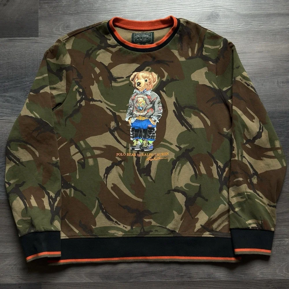 Ralph Lauren Country Camo Polo Bear Sweatshirt Mens L Sportsman National Park